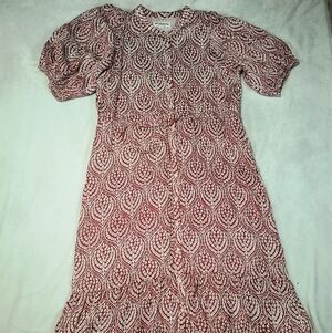 Emerson Fry India Collection Red Paisley Button Front Maxi Dress Organic Cotton